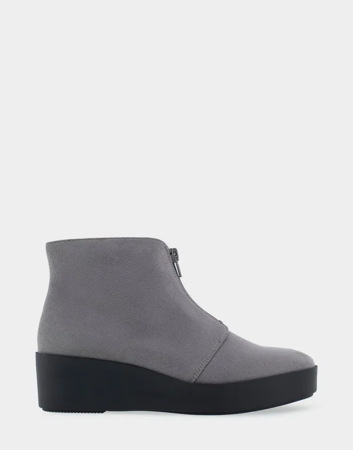 Women Aerosoles Wedges Comfortable Wedge Heel Ankle Boot In Dark Grey Faux Suede