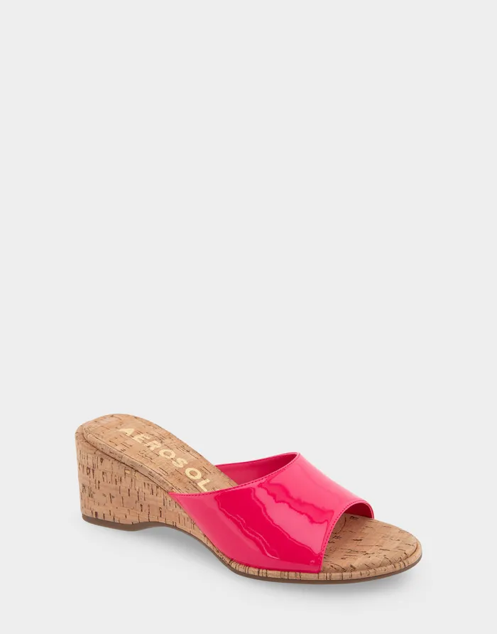 Women Aerosoles Wedges Comfortable Wedge Slide Sandal In Virtual Pink Patent Faux Leather Women Aerosoles Wedges Comfortable Wedge Slide Sandal In Virtual Pink Patent Faux Leather