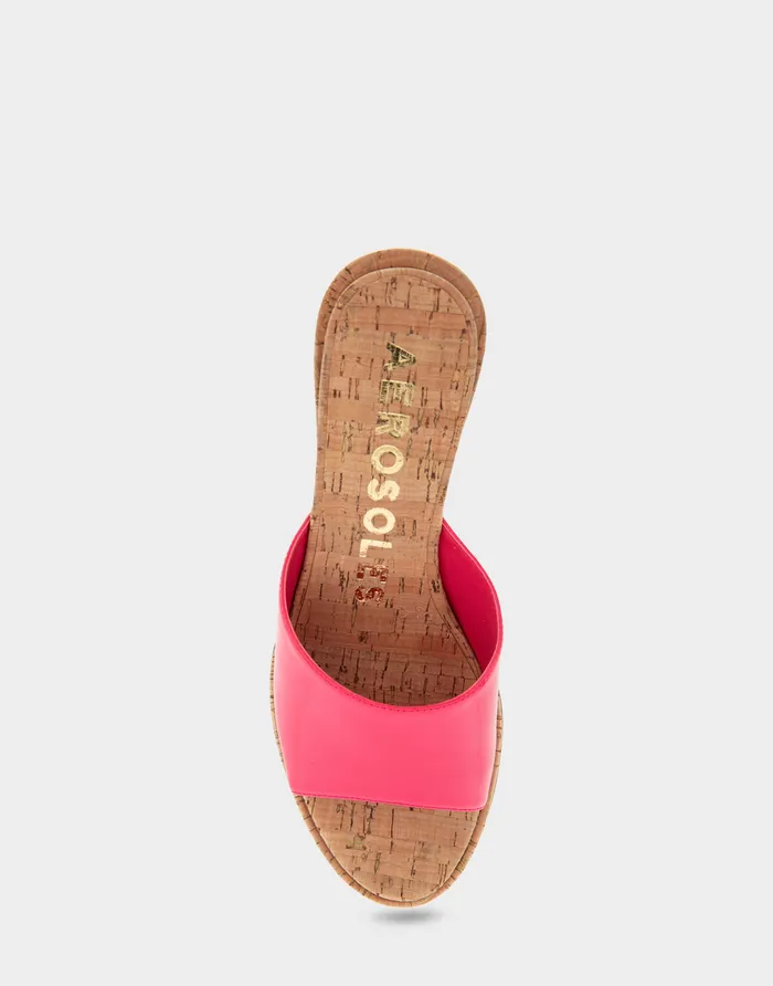 Women Aerosoles Wedges Comfortable Wedge Slide Sandal In Virtual Pink Patent Faux Leather