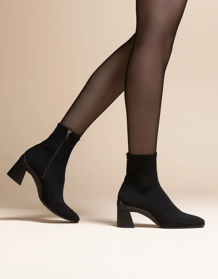 Women Aerosoles Wide Width Boots Comfortable Heeled Ankle Boot In Black Stretch Gabardine Fabric