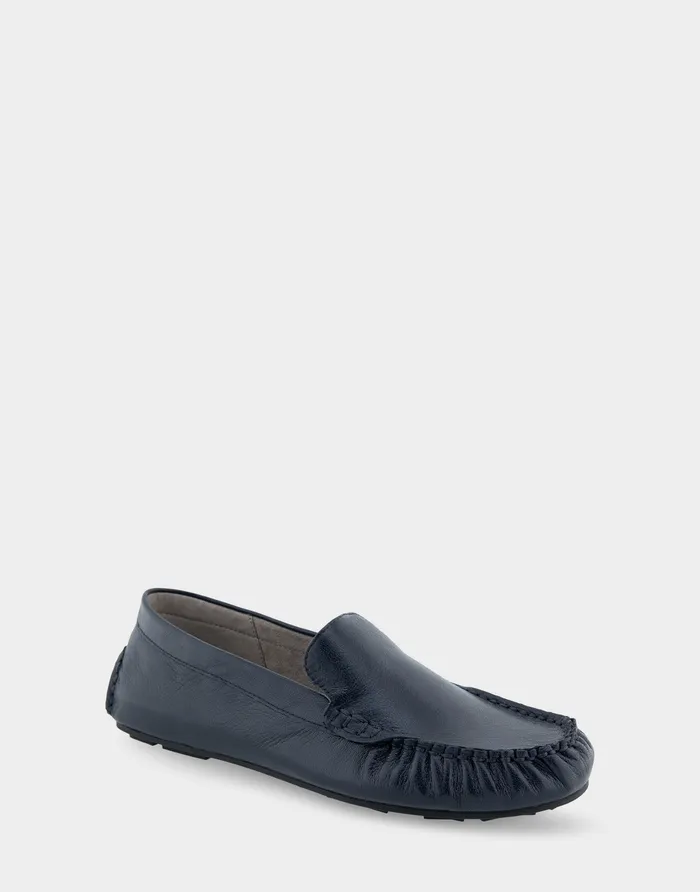 Women Aerosoles Wide Width Flats Comfortable Driver In Navy Leather