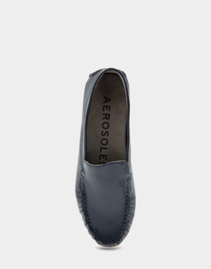 Women Aerosoles Wide Width Flats Comfortable Driver In Navy Leather