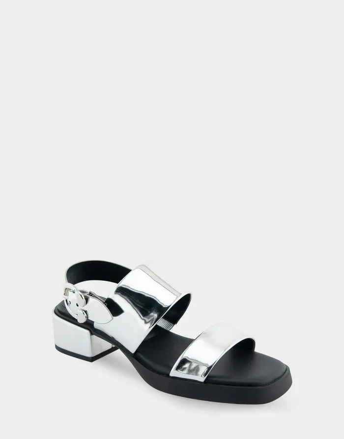 Women Aerosoles Wide Width Sandals Comfortable Banded Back Strap Low Block Heel Sandal In Silver Mirror Metallic Faux Leather Women Aerosoles Wide Width Sandals Comfortable Banded Back Strap Low Block Heel Sandal In Silver Mirror Metallic Faux Leather