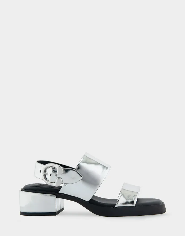 Women Aerosoles Wide Width Sandals Comfortable Banded Back Strap Low Block Heel Sandal In Silver Mirror Metallic Faux Leather