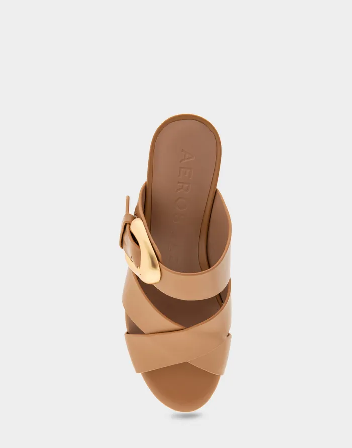 Women Aerosoles Wide Width Sandals Comfortable Crisscross Platform Slide Sandal In Doe Leather