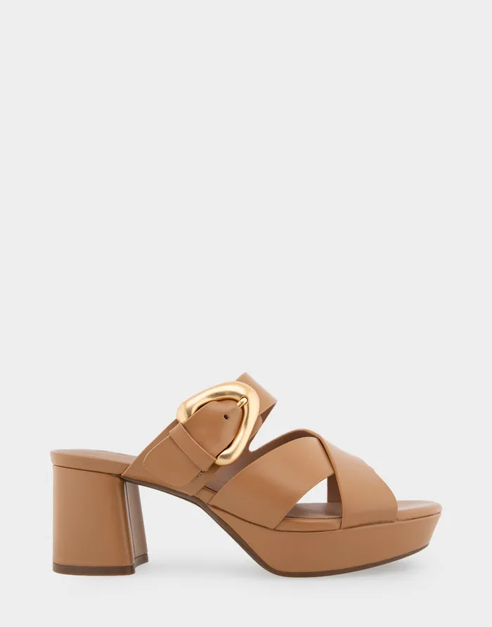 Women Aerosoles Wide Width Sandals Comfortable Crisscross Platform Slide Sandal In Doe Leather
