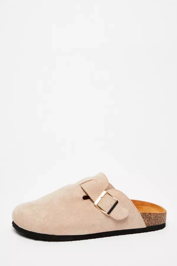 Women Beige Faux Suede Mules Quiz Clothing Flats