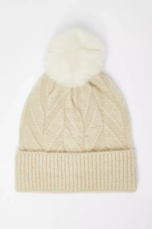 Women Beige Herringbone Knitted Hat Quiz Clothing Hats