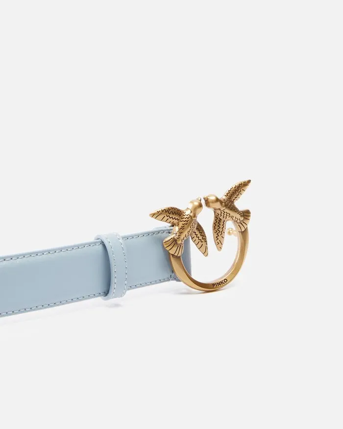 Women Belts Pinko Love Birds Leather Belt 3cm Lightblueantique Gold Women Belts Pinko Love Birds Leather Belt 3cm Lightblueantique Gold
