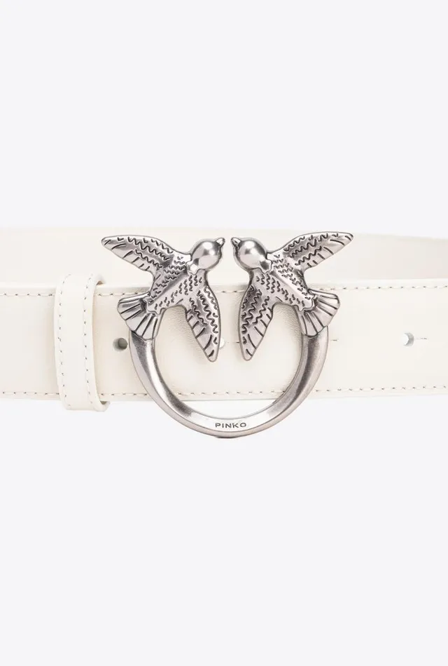 Women Belts Pinko Love Birds Leather Belt 3cm Whitewhiteold Silver Women Belts Pinko Love Birds Leather Belt 3cm Whitewhiteold Silver