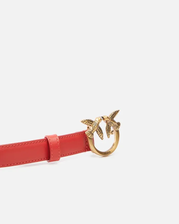 Women Belts Pinko Love Birds Thin Leather Belt 2cm Redantiquegold Women Belts Pinko Love Birds Thin Leather Belt 2cm Redantiquegold