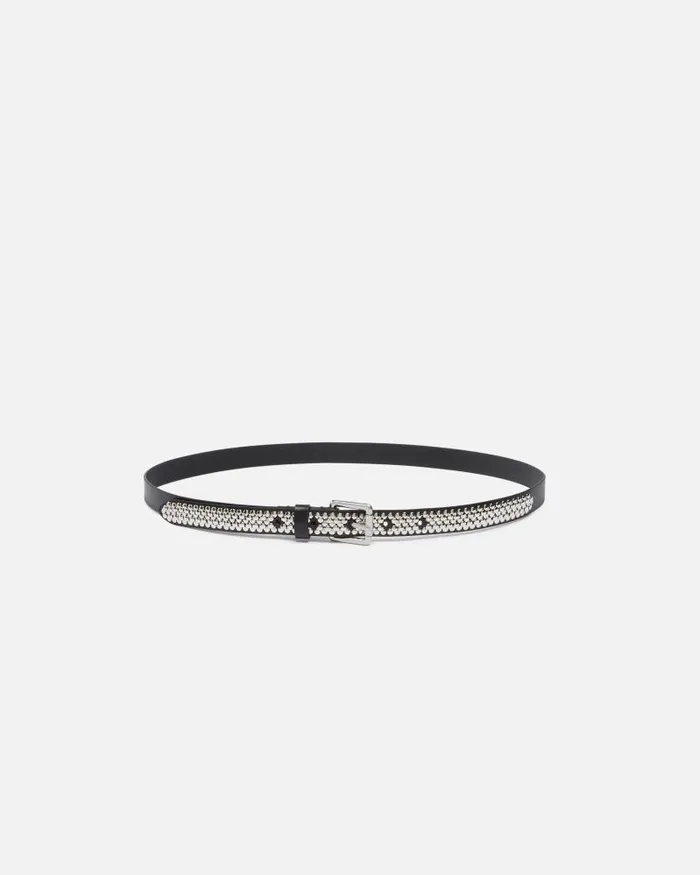 Women Belts Pinko Thin Belt With Jewel Studs 2 Cm Limo Blackshiny Nickel