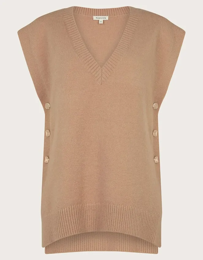 Women Billie Button Side Tabard Camel Monsoon Knitwear