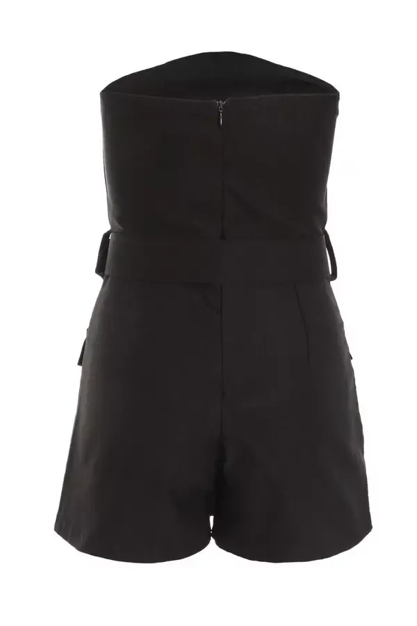 Women Black Bandeau Belted Playsuit Quiz Clothing Going Out