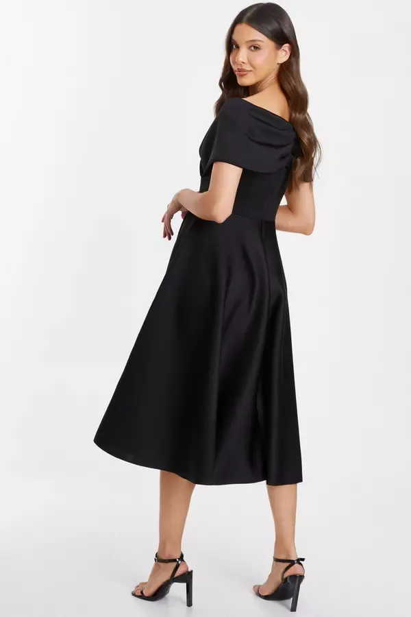 Women Black Bardot Skater Midi Dress Quiz Clothing Dresses