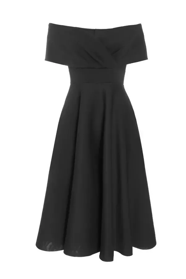 Women Black Bardot Skater Midi Dress Quiz Clothing Dresses