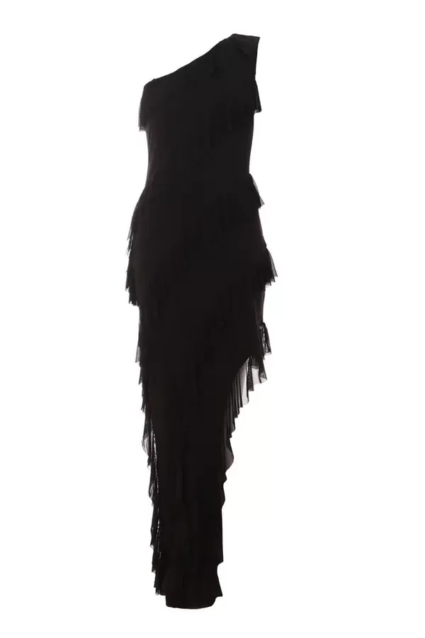 Women Black Chiffon Asymmetric Maxi Dress Quiz Clothing Dresses