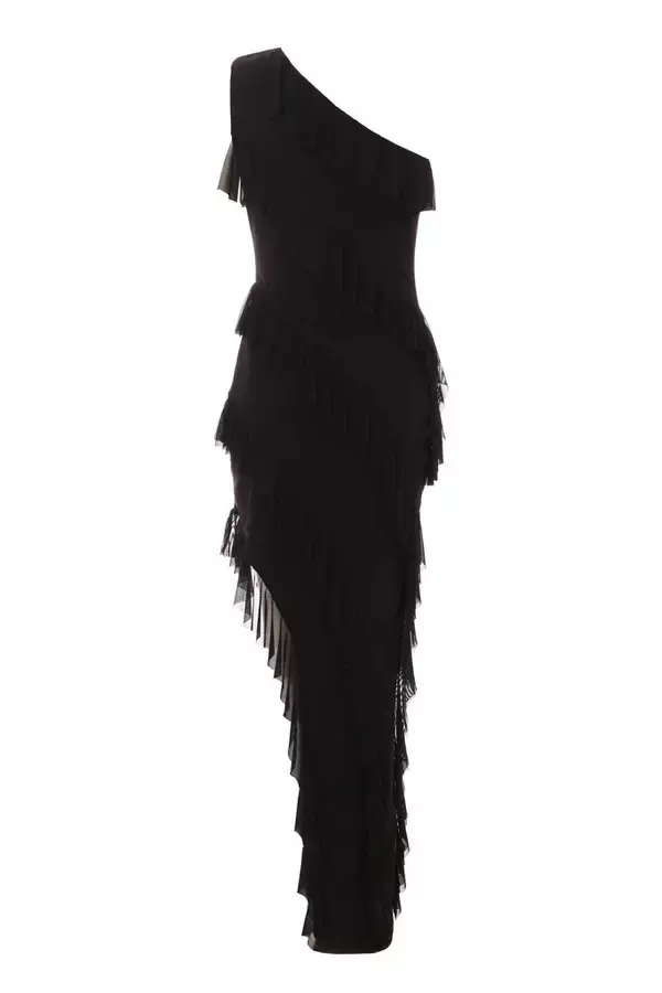 Women Black Chiffon Asymmetric Maxi Dress Quiz Clothing Dresses
