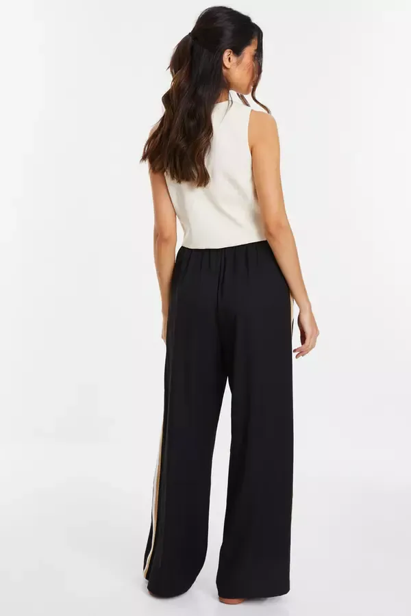 Women Black Contrast Trim Trousers Quiz Clothing Trousers