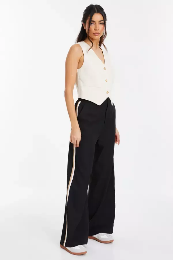 Women Black Contrast Trim Trousers Quiz Clothing Trousers