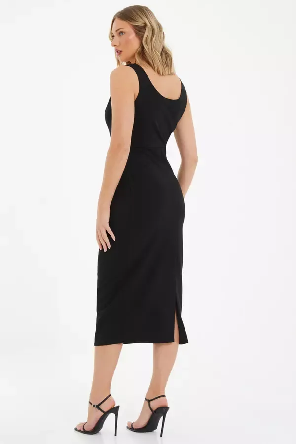 Women Black Corset Bodycon Midi Dress Quiz Clothing Dresses