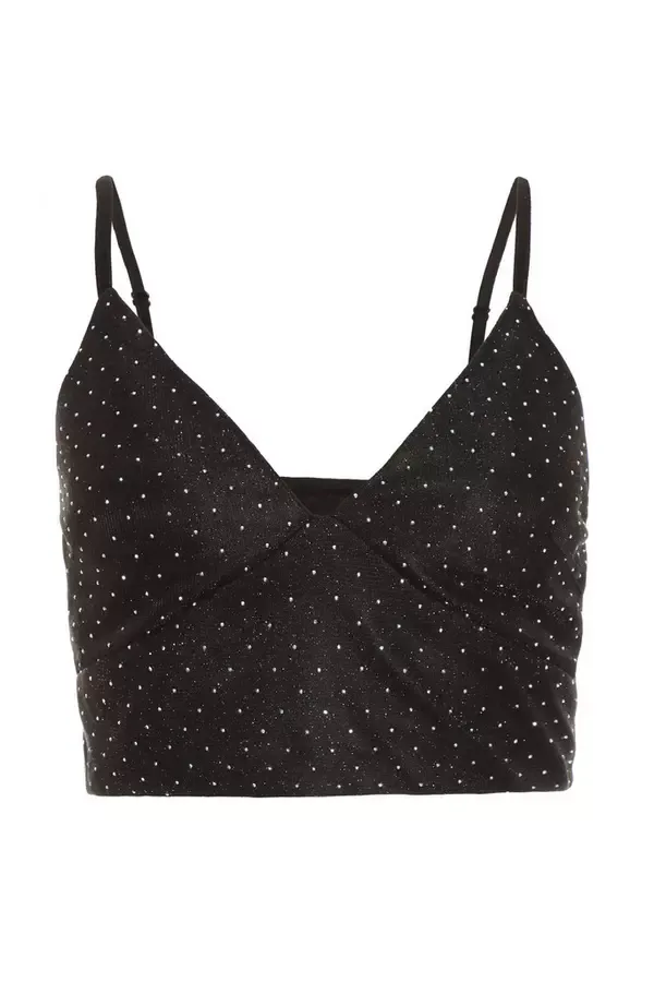 Women Black Diamante Crop Top Quiz Clothing CoOrds