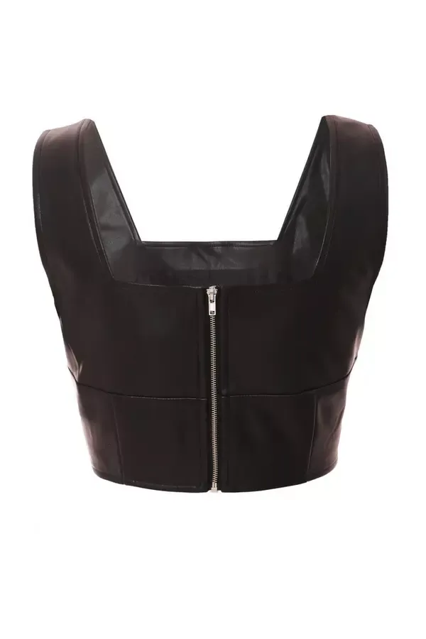 Women Black Faux Leather Corset Top Quiz Clothing Going Out
