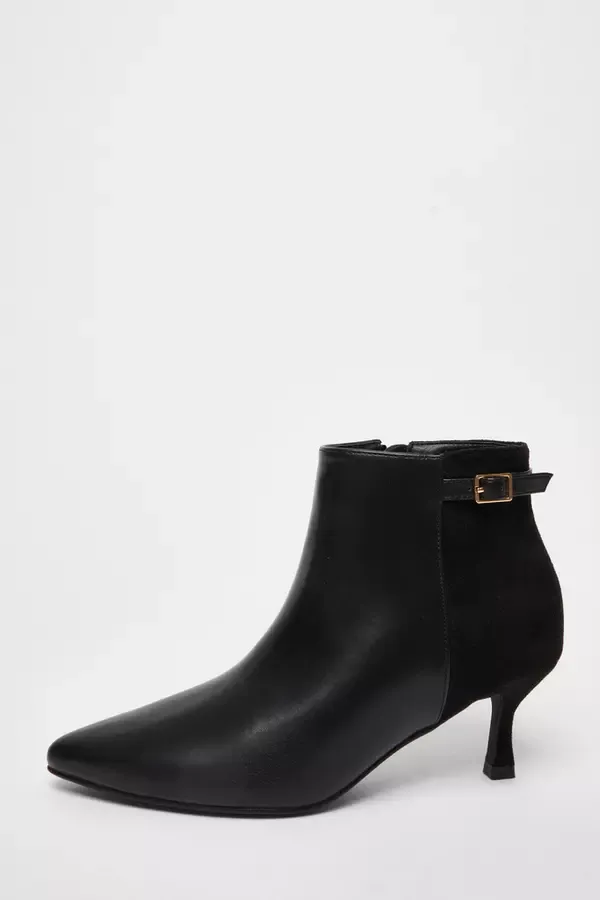 Women Black Faux Leather Heeled Ankle Boot Quiz Clothing Ankle Boots