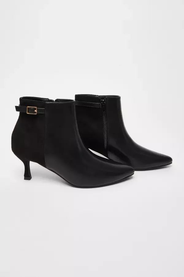 Women Black Faux Leather Heeled Ankle Boot Quiz Clothing Ankle Boots