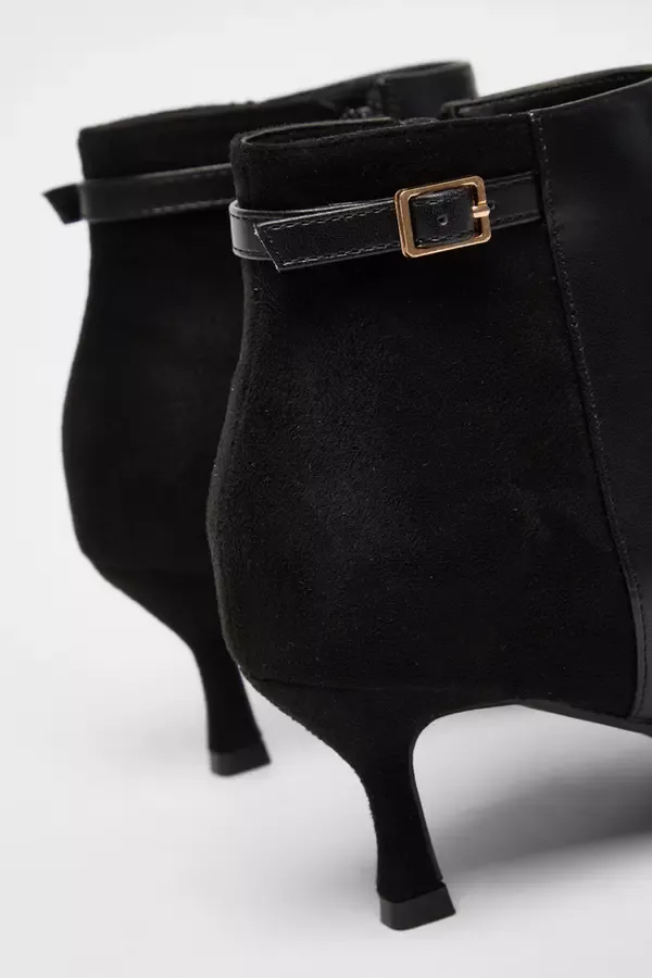 Women Black Faux Leather Heeled Ankle Boot Quiz Clothing Ankle Boots