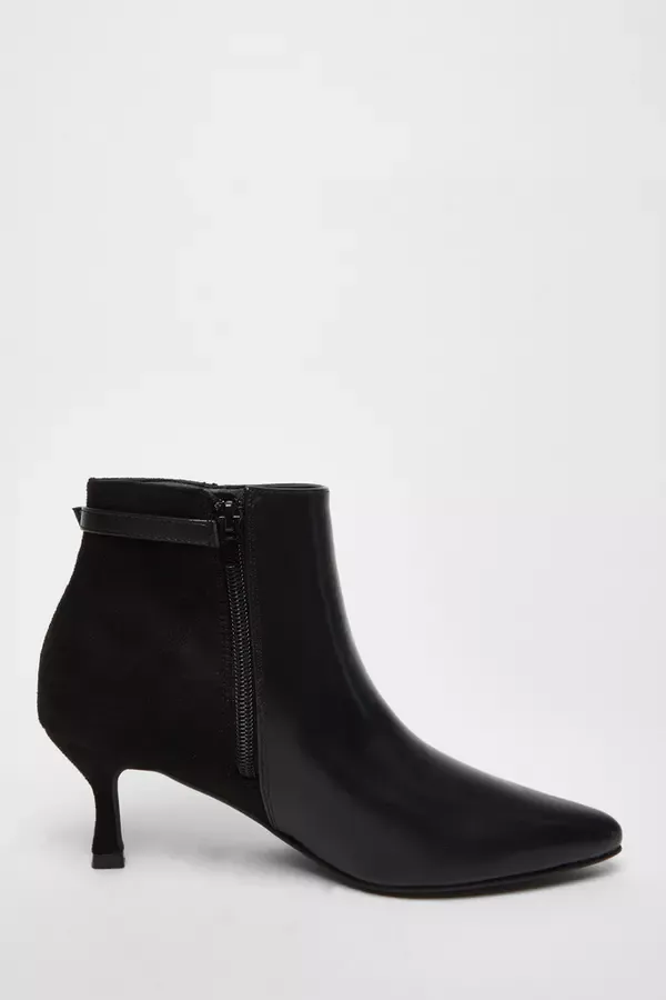 Women Black Faux Leather Heeled Ankle Boot Quiz Clothing Ankle Boots
