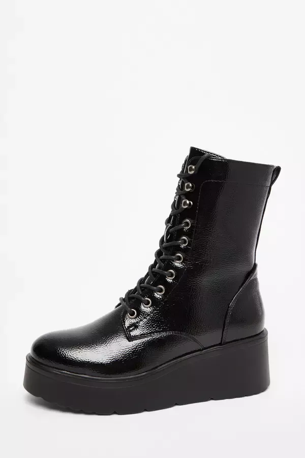 Women Black Faux Leather Lace Up Wedged Ankle Boots Quiz Clothing Ankle Boots Women Black Faux Leather Lace Up Wedged Ankle Boots Quiz Clothing Ankle Boots