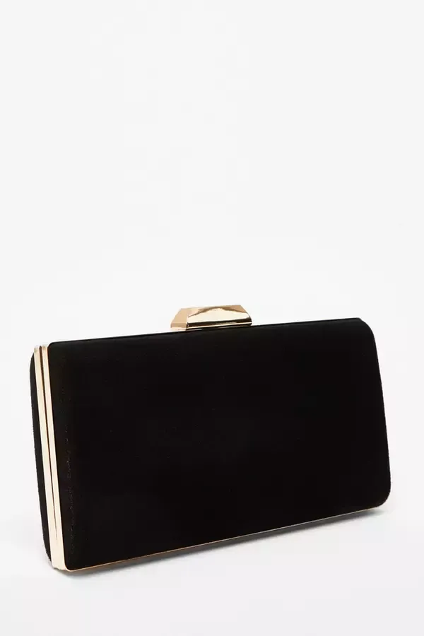 Women Black Faux Suede Clutch Bag Quiz Clothing Bags