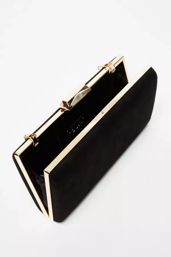 Women Black Faux Suede Clutch Bag Quiz Clothing Bags