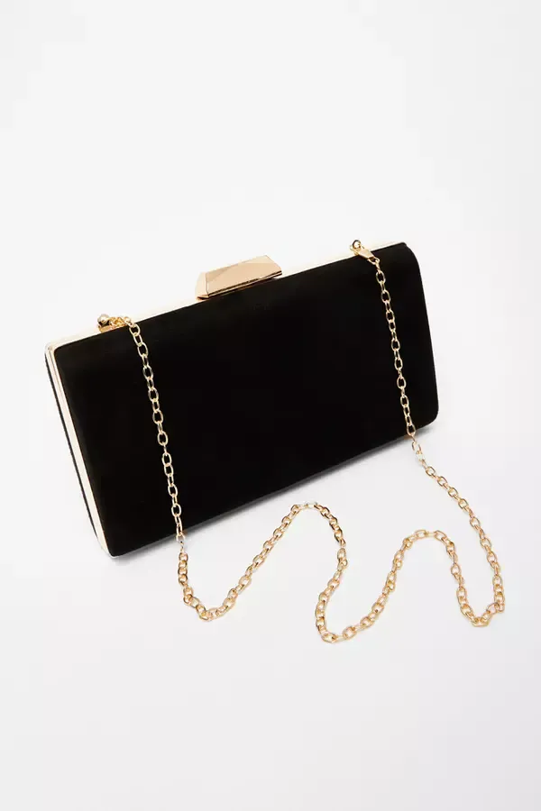 Women Black Faux Suede Clutch Bag Quiz Clothing Bags