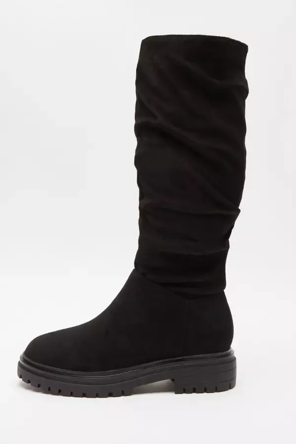 Women Black Faux Suede Ruched Boots Quiz Clothing Boots