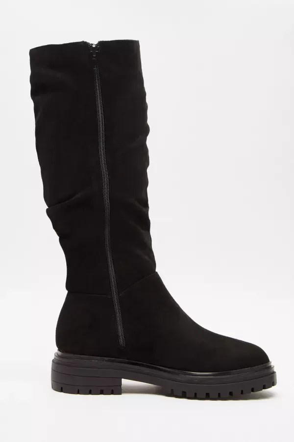 Women Black Faux Suede Ruched Boots Quiz Clothing Boots
