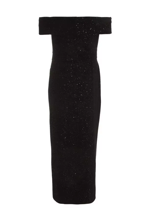Women Black Glitter Bardot Midi Dress Quiz Clothing Dresses