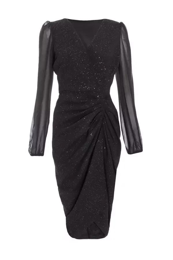 Women Black Glitter Midi Dress Quiz Clothing Going Out
