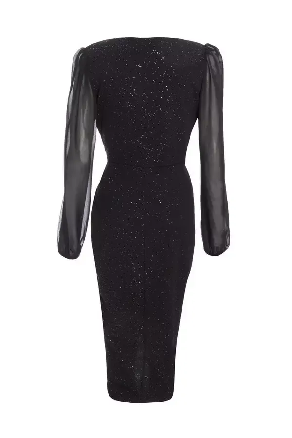 Women Black Glitter Midi Dress Quiz Clothing Going Out