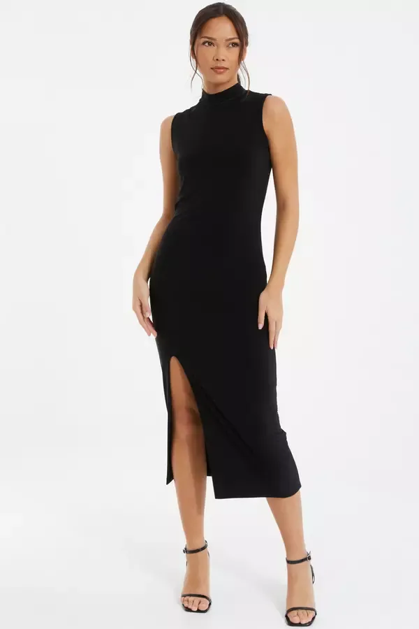 Women Black High Neck Midaxi Dress Quiz Clothing Casual Clothing
