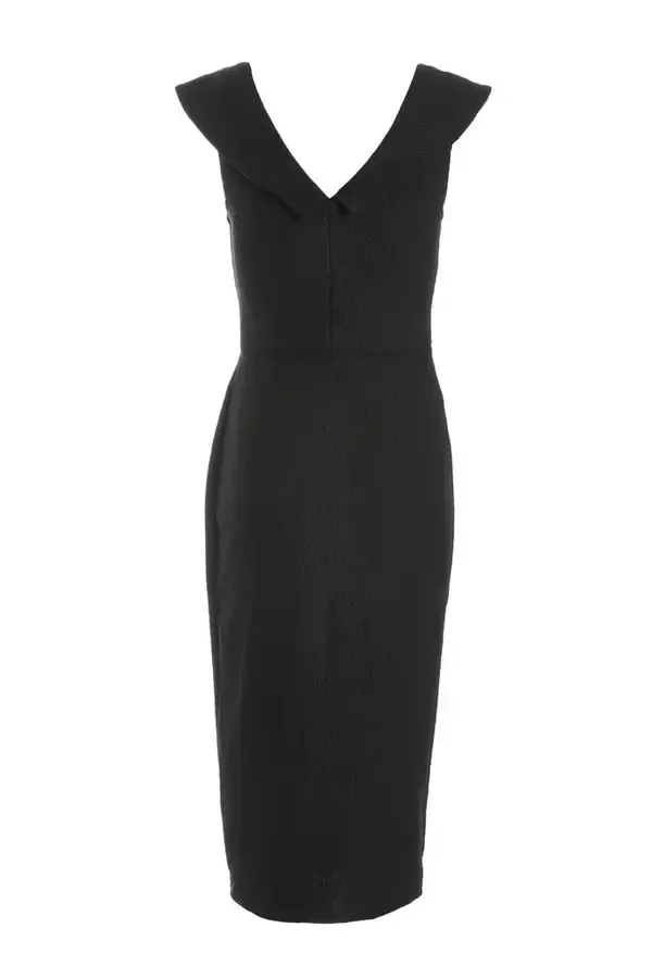 Women Black Jacquard Bardot Ruched Dress Quiz Clothing Dresses