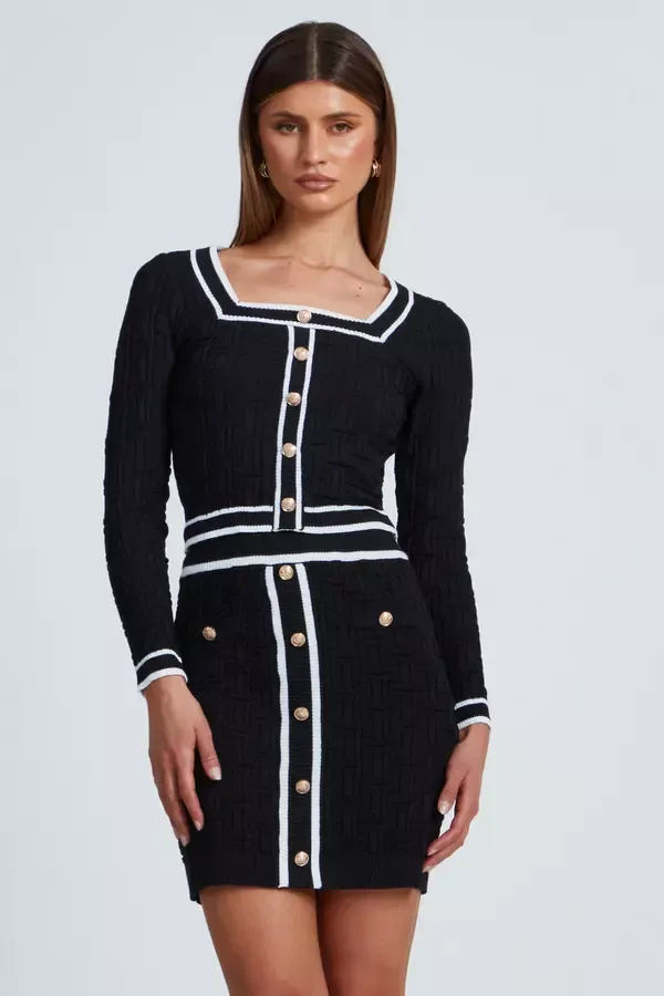 Women Black Knit Contrast Trim Top Quiz Clothing CoOrds