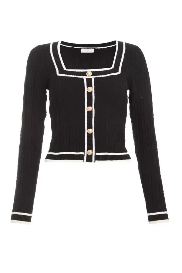 Women Black Knit Contrast Trim Top Quiz Clothing CoOrds