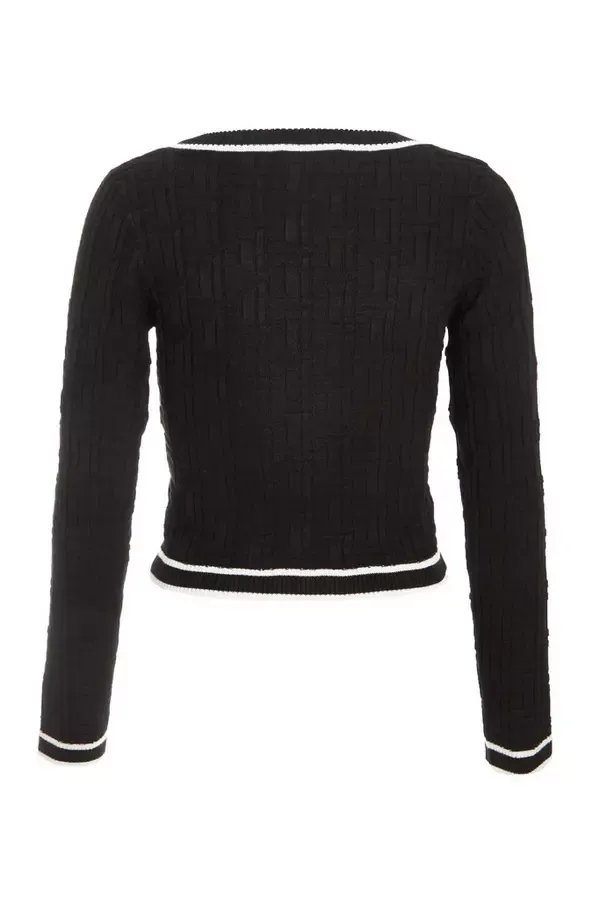Women Black Knit Contrast Trim Top Quiz Clothing CoOrds