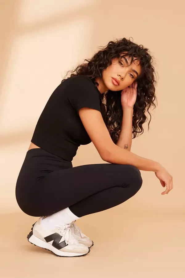 Women Black Knit Ribbed Leggings Quiz Clothing Leggings