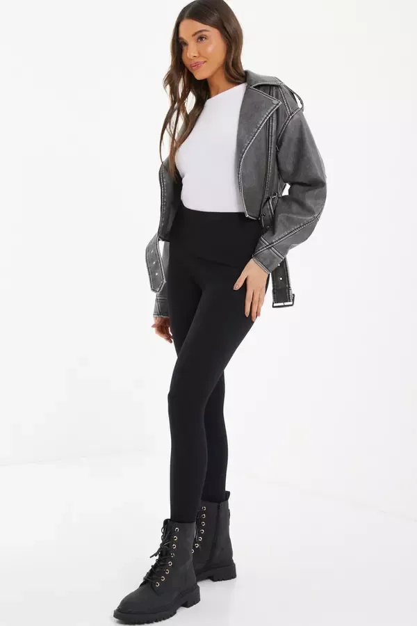 Women Black Knit Ribbed Leggings Quiz Clothing Leggings