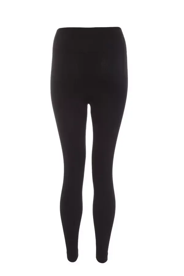 Women Black Knit Ribbed Leggings Quiz Clothing Leggings