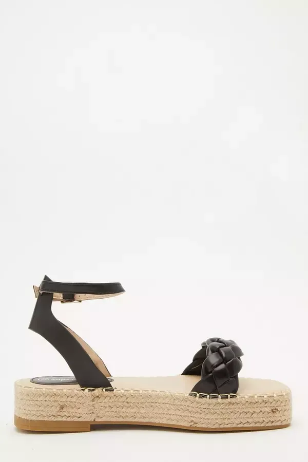 Women Black Pleated Flatforms Quiz Clothing Sandals