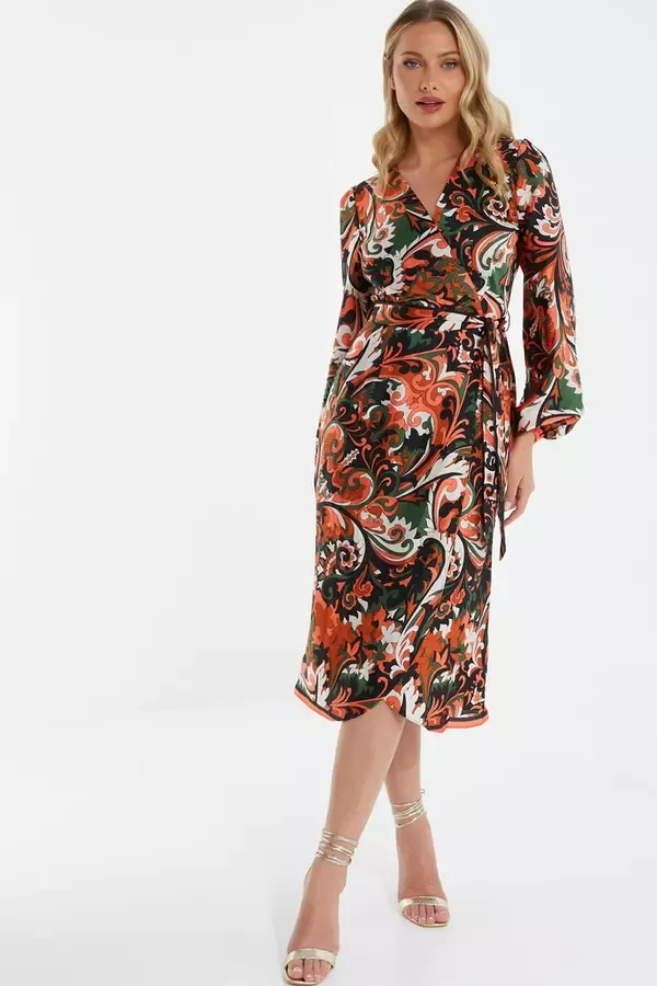 Women Black Satin Paisley Print Midi Dress Quiz Clothing Dresses